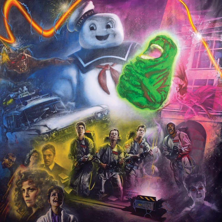 Ghostbusters, Slimer, Stay Puft Marshmallow Man And Ecto-1