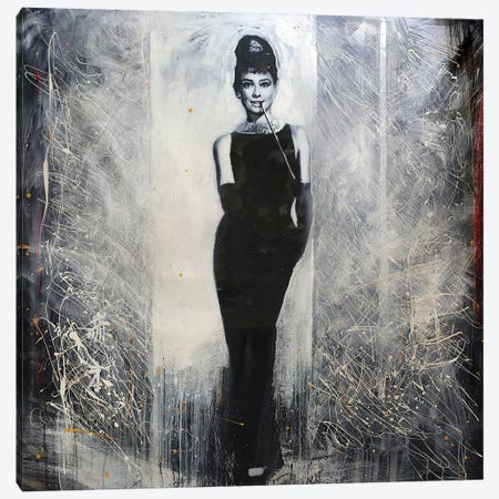 Audrey Hepburn Breakfast At Tiffany Painting Referencing Bud Fraker Canvas Print #ACY24} by Michael Andrew Law Cheuk Yui Art Print