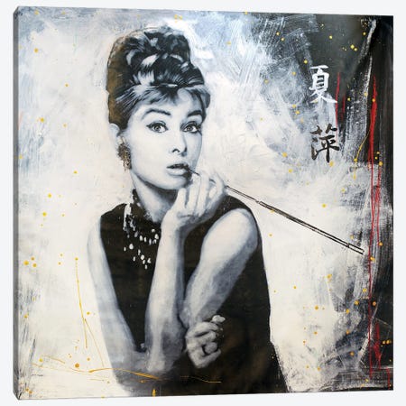Audrey Hepburn Breakfast At Tiffany Painting II Canvas Print #ACY25} by Michael Andrew Law Cheuk Yui Art Print