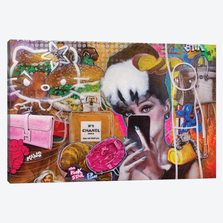 Audrey Hepburn Selfie, The Pink Star, Stik, Shepard Fairey's Hello Kitty, Hermès Wallet... Canvas Print #ACY33} by Michael Andrew Law Cheuk Yui Canvas Print