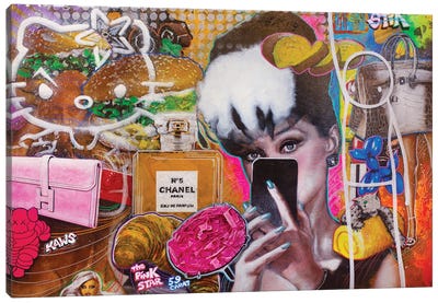 Audrey Hepburn Selfie, The Pink Star, Stik, Shepard Fairey's Hello Kitty, Hermès Wallet... Canvas Art Print - Audrey Hepburn