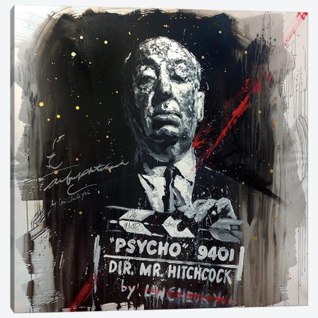 Alfred Hitchcock With His Psycho Clapboard Canvas Print #ACY3} by Michael Andrew Law Cheuk Yui Canvas Print