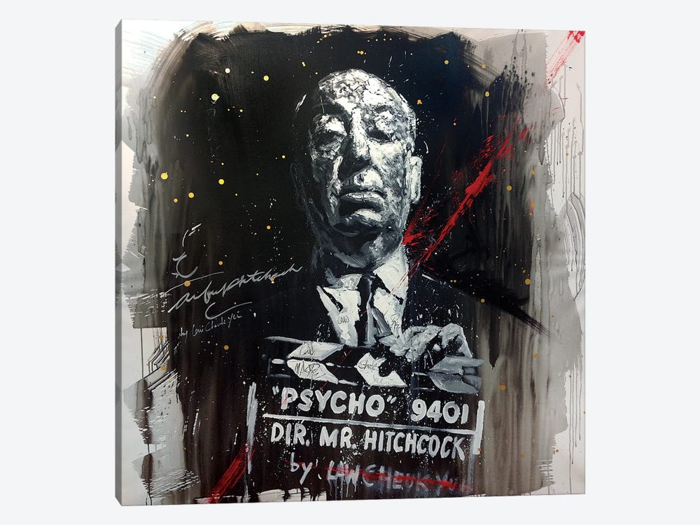 Alfred Hitchcock With His Psycho Clapboard by Michael Andrew Law Cheuk Yui 1-piece Art Print