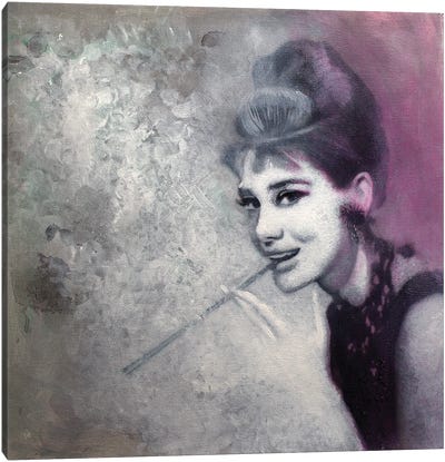 Audrey Hepburn With Hat Vogue Style Canvas Art Print - Classic Movie Art