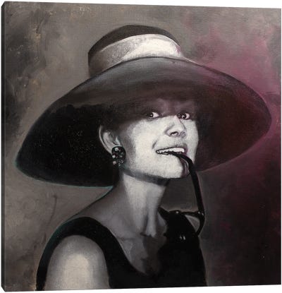 Audrey Hepburn Breakfast At Tiffany's Hat Canvas Art Print - Classic Movie Art