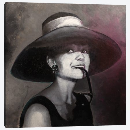 Audrey Hepburn Breakfast At Tiffany's Hat Canvas Print #ACY52} by Michael Andrew Law Cheuk Yui Art Print