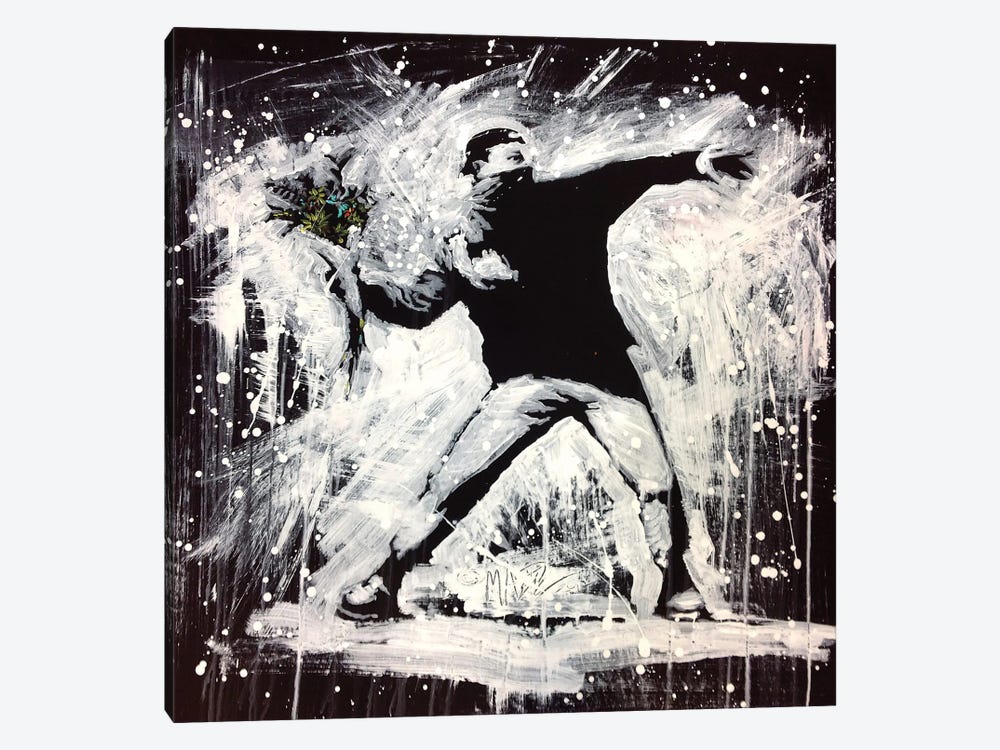 Banksy Love Is In The Air Flower Thrower In Black And White by Michael Andrew Law Cheuk Yui 1-piece Canvas Artwork