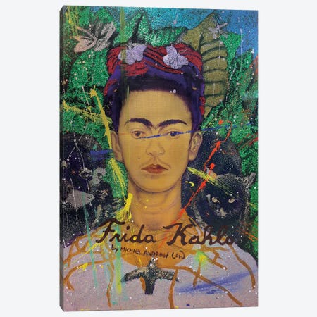 Frida Kahlo Self-Portrait With Thorn Necklace And Hummingbird Canvas Print #ACY59} by Michael Andrew Law Cheuk Yui Art Print