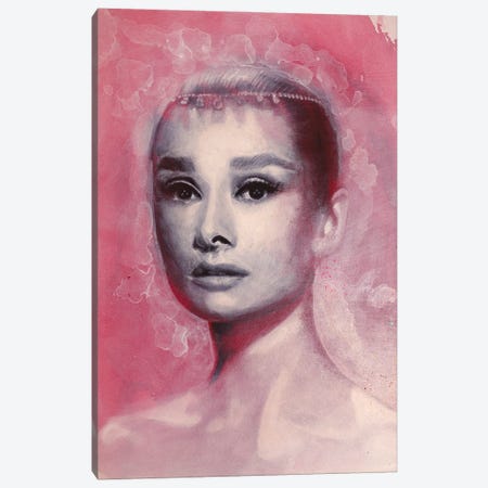 Audrey Hepburn From Vogue In Red Canvas Print #ACY5} by Michael Andrew Law Cheuk Yui Canvas Wall Art