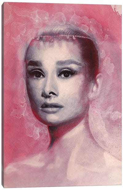 Audrey Hepburn From Vogue In Red Canvas Art Print - Tan Art