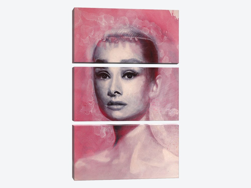 Audrey Hepburn From Vogue In Red by Michael Andrew Law Cheuk Yui 3-piece Art Print