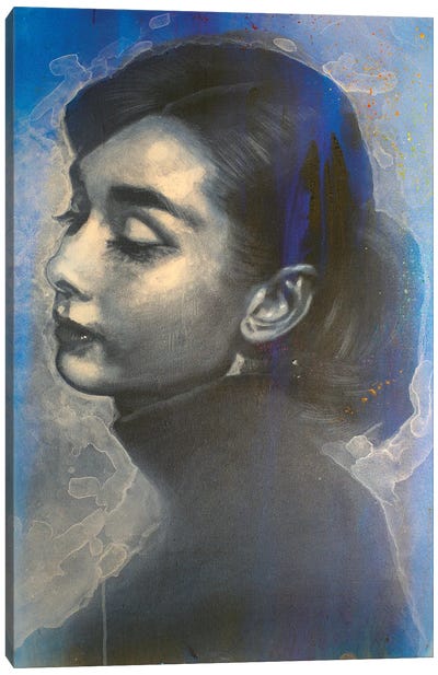 Audrey Hepburn At Vogue In Blue Canvas Art Print - Michael Andrew Law Cheuk Yui