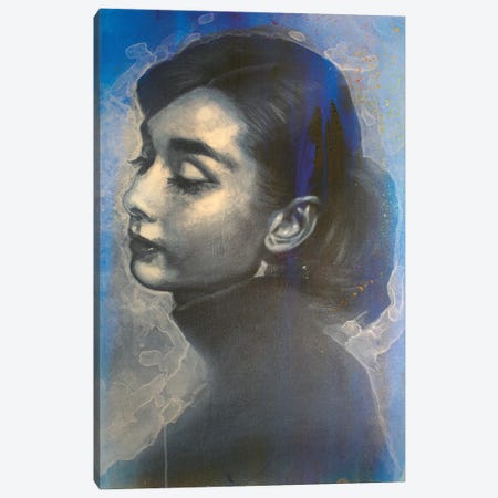 Audrey Hepburn At Vogue In Blue Canvas Print #ACY6} by Michael Andrew Law Cheuk Yui Canvas Art