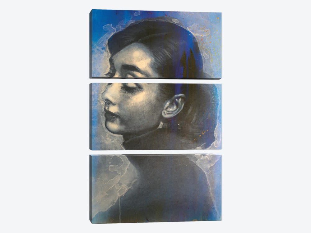 Audrey Hepburn At Vogue In Blue by Michael Andrew Law Cheuk Yui 3-piece Canvas Artwork