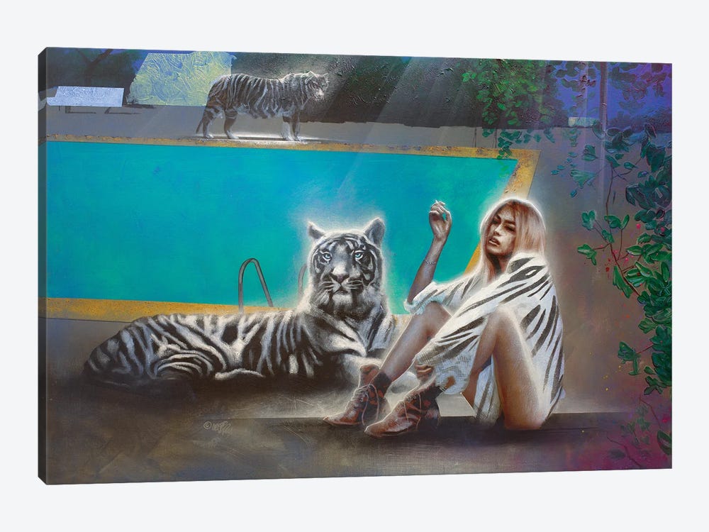 White Tiger And A Girl With White Tiger Fur Blanket by Michael Andrew Law Cheuk Yui 1-piece Art Print