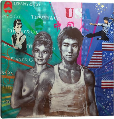 Bruce Lee And Audrey Hepburn Canvas Art Print - Sixties Nostalgia Art