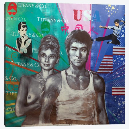 Bruce Lee And Audrey Hepburn Canvas Print #ACY74} by Michael Andrew Law Cheuk Yui Canvas Wall Art