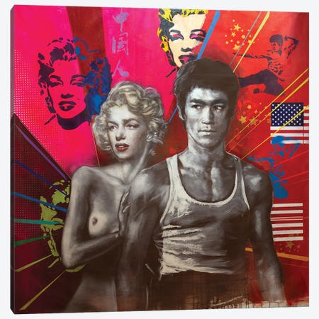 Marilyn Monroe And Bruce Lee Canvas Print #ACY75} by Michael Andrew Law Cheuk Yui Canvas Wall Art