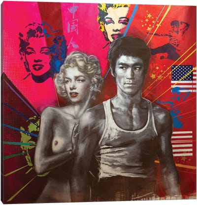 Marilyn Monroe And Bruce Lee Canvas Art Print - Bruce Lee