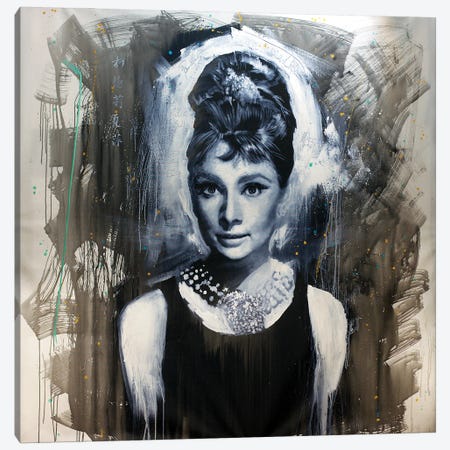 Audrey Hepburn Breakfast At Tiffany Painting Referencing Bud Fraker Canvas Print #ACY83} by Michael Andrew Law Cheuk Yui Canvas Art