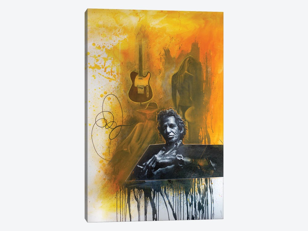 Keith Richards Of Rolling Stones, His Guitar And Ladies by Michael Andrew Law Cheuk Yui 1-piece Canvas Wall Art