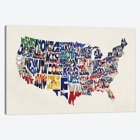 The States With Flags Canvas Print #ADA109} by Ayse Deniz Akerman Canvas Wall Art