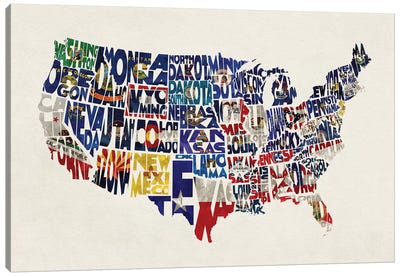 The States With Flags Canvas Art Print - USA Maps