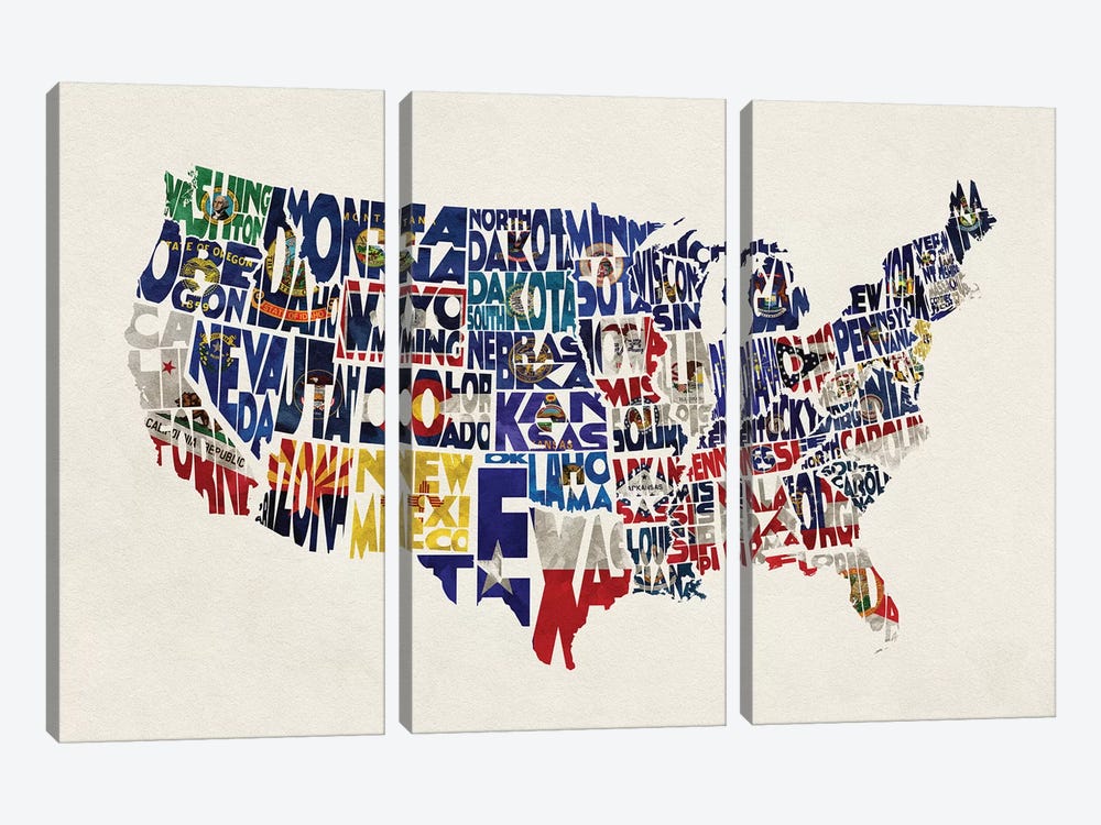 The States With Flags by Ayse Deniz Akerman 3-piece Art Print