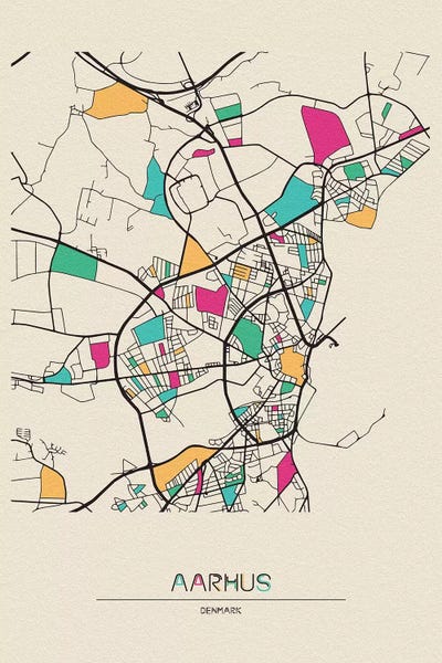 Aarhus, Denmark Map by Ayse Deniz Akerman framed wall art