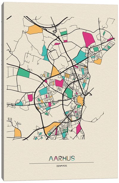 Aarhus, Denmark Map Canvas Art Print - Ayse Deniz Akerman