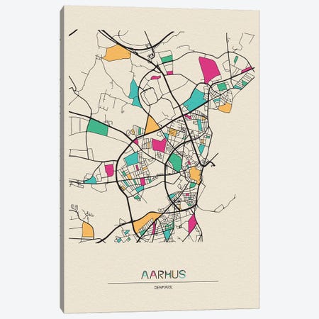 Aarhus, Denmark Map Canvas Print #ADA122} by Ayse Deniz Akerman Canvas Wall Art