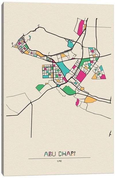 Abu Dhabi, UAE Map Canvas Art Print - City Maps