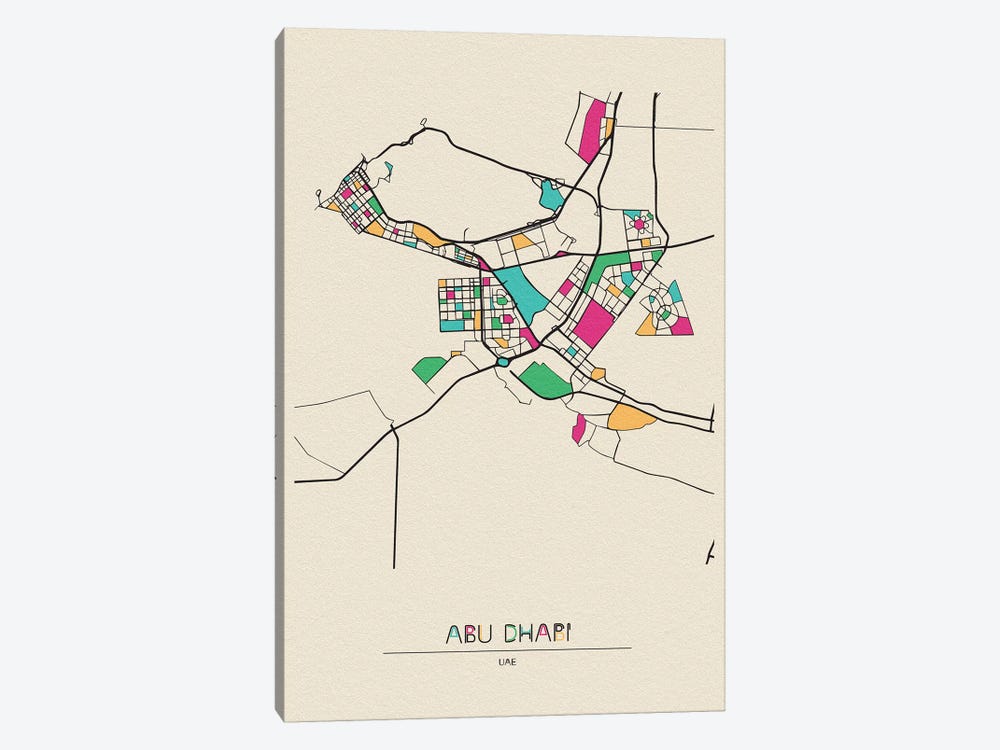 Abu Dhabi, UAE Map by Ayse Deniz Akerman 1-piece Art Print