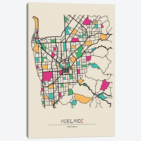Adelaide, Australia Map Canvas Print #ADA124} by Ayse Deniz Akerman Art Print