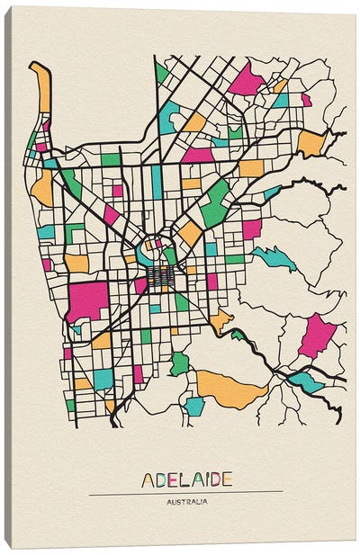 Adelaide, Australia Map Canvas Art Print - City Maps