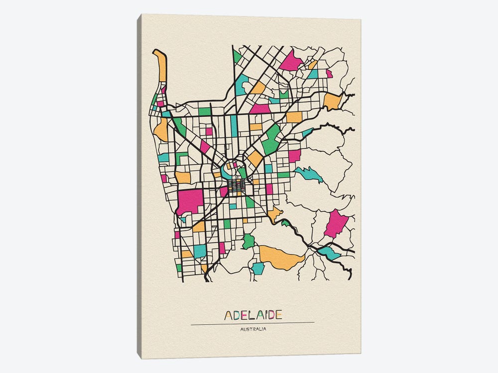 Adelaide, Australia Map by Ayse Deniz Akerman 1-piece Canvas Art