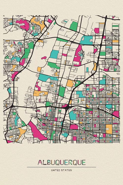 Albuquerque, New Mexico Map by Ayse Deniz Akerman wall art