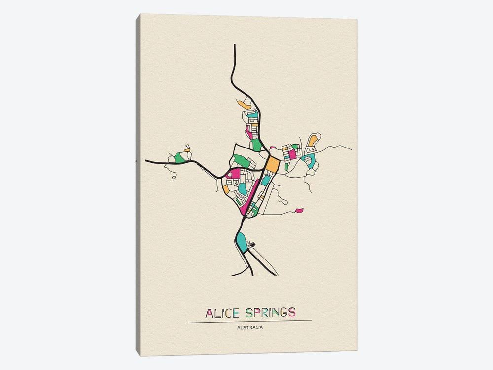 Alice Springs, Australia Map by Ayse Deniz Akerman 1-piece Canvas Art