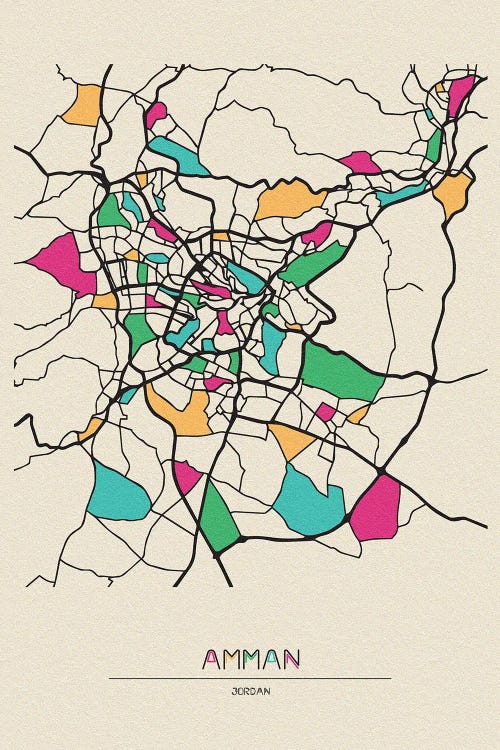 Amman, Jordan Map by Ayse Deniz Akerman wall art