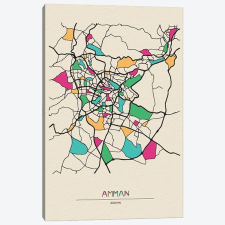 Amman, Jordan Map Canvas Print #ADA127} by Ayse Deniz Akerman Canvas Art Print