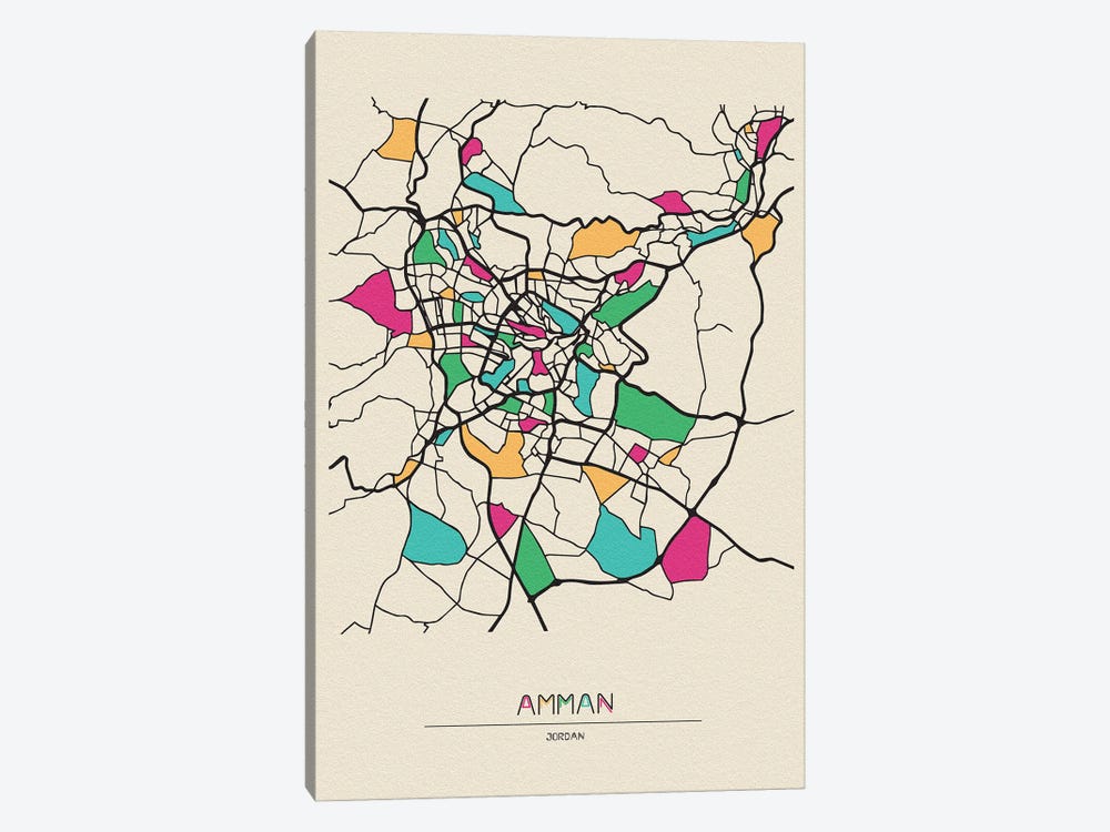 Amman, Jordan Map by Ayse Deniz Akerman 1-piece Art Print