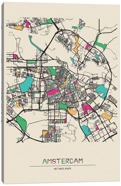 Amsterdam, Netherlands Map Canvas Art Print - City Maps