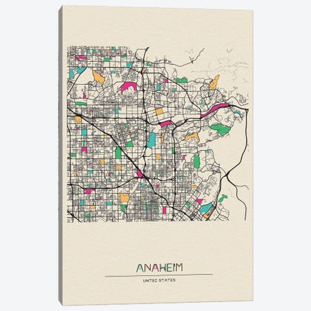 Anaheim, California Map Canvas Print #ADA129} by Ayse Deniz Akerman Canvas Wall Art