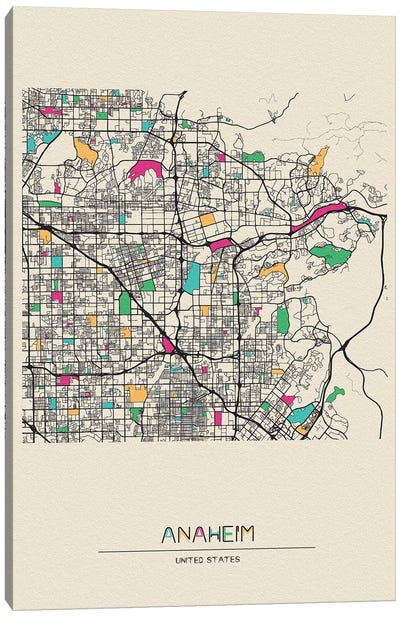 Anaheim, California Map Canvas Art Print - Ayse Deniz Akerman