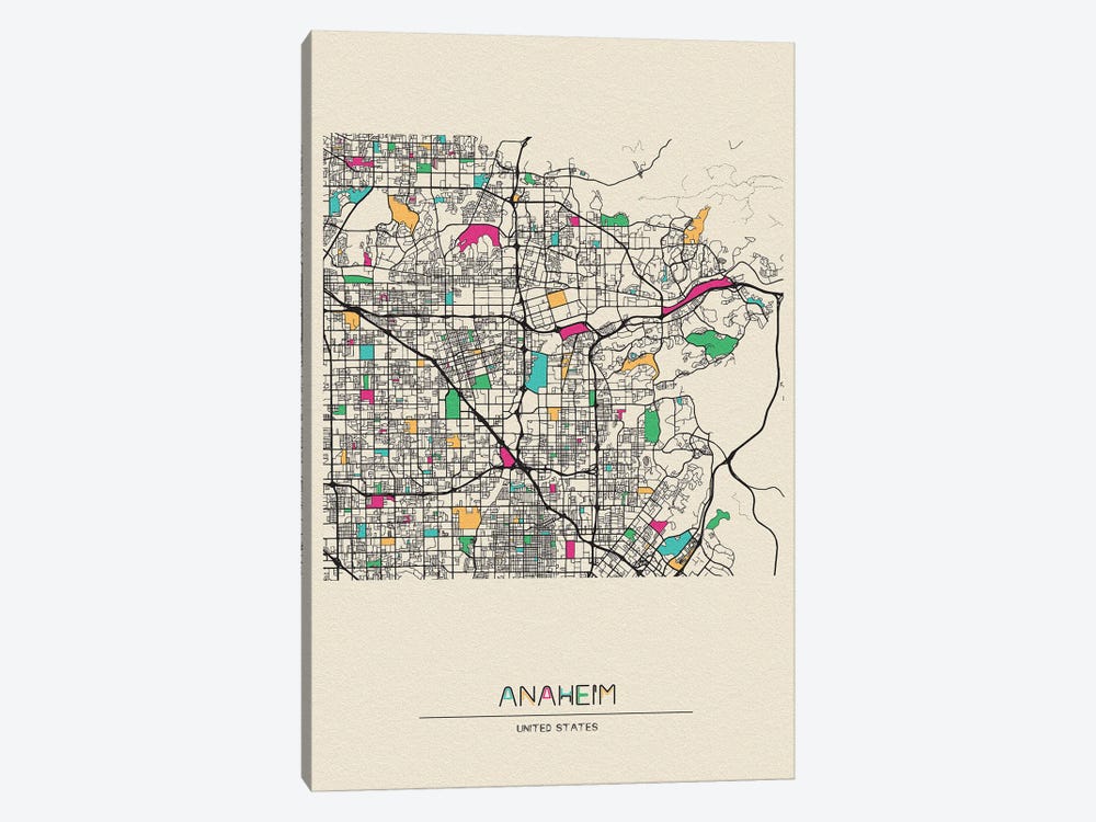 Anaheim, California Map by Ayse Deniz Akerman 1-piece Art Print