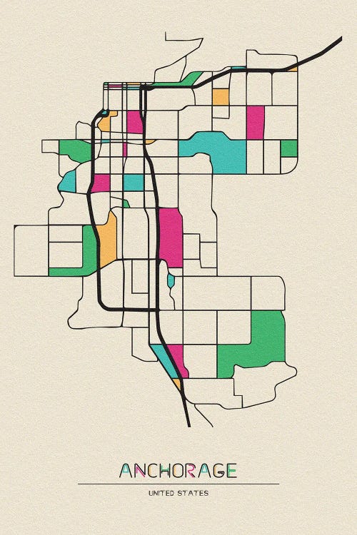Anchorage, Alaska Map by Ayse Deniz Akerman wall art