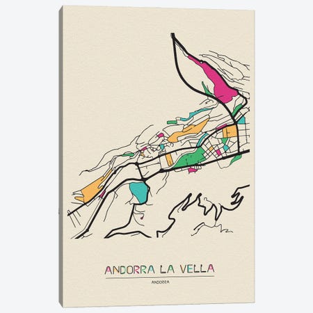 Andorra La Vella, Andorra Map Canvas Print #ADA131} by Ayse Deniz Akerman Art Print