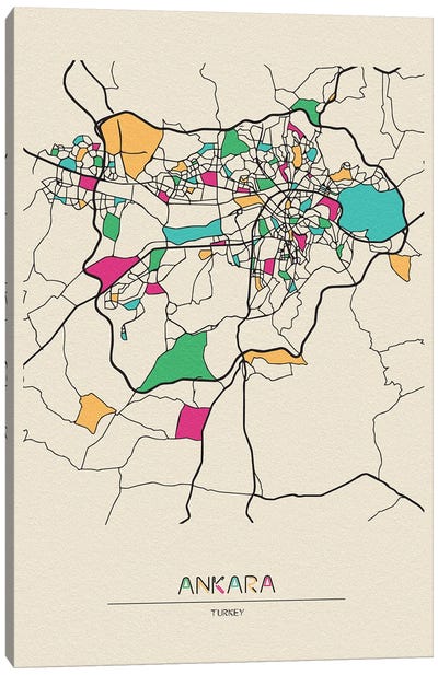 Ankara, Turkey Map Canvas Art Print - City Maps