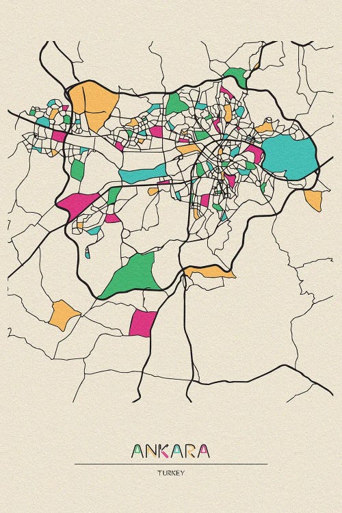 Ankara, Turkey Map by Ayse Deniz Akerman wall art