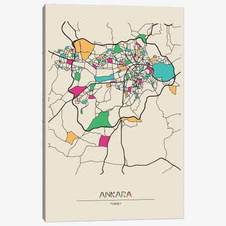 Ankara, Turkey Map Canvas Print #ADA132} by Ayse Deniz Akerman Canvas Print